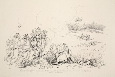 Französische Karabiniers rückten bis zum Mund unserer Kanonen vor, veröffentlicht von J. Booth, 1816 von George Jones